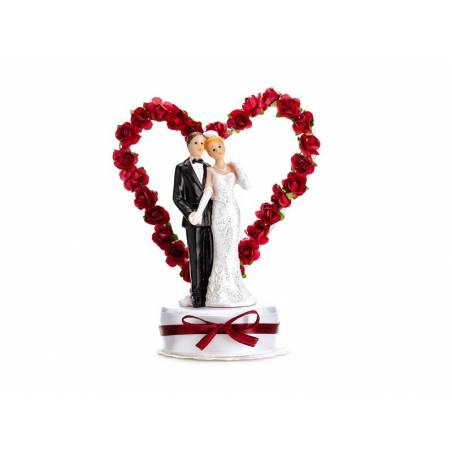 Cake Topper Jeunes mariés blanc et rouge foncé 16cm 