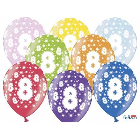 Ballons 30cm 8ème anniversaire mélange métallique 
