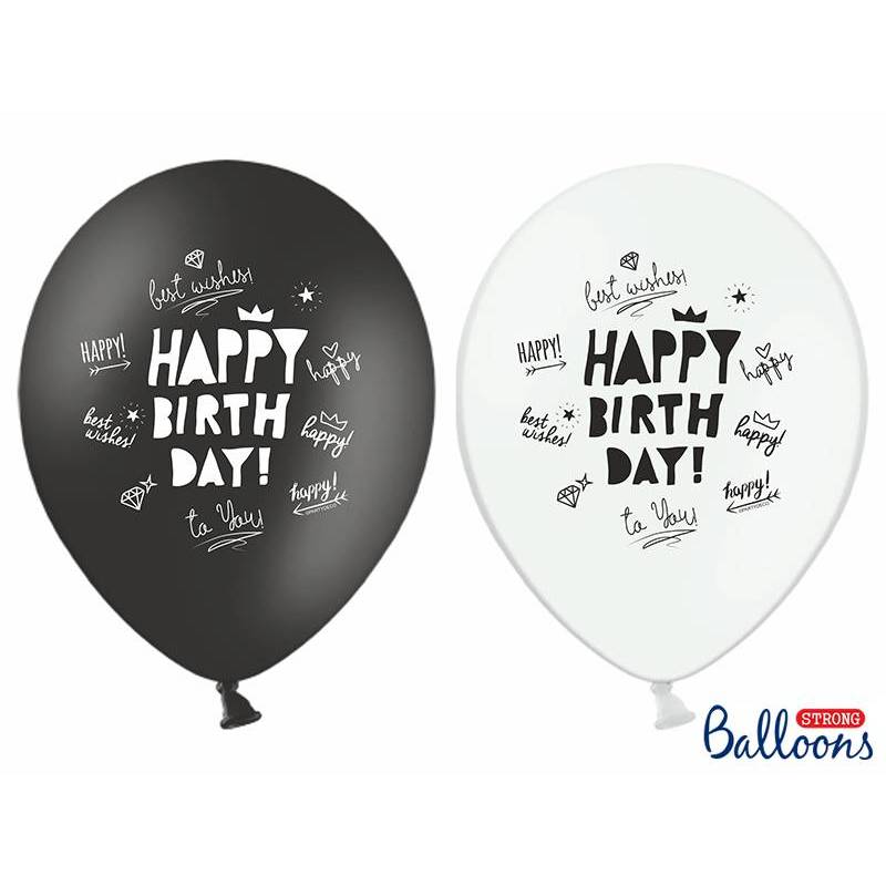 50 Ballons 30cm Melange Blanc Noir Imprime Happy Birthday 50 Ballons 30cm Melange Blanc Noir Imprime Happy Birthday
